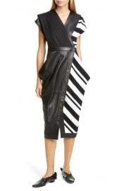 Proenza Schouler Stripe Silk Crepe & Leather Midi Wrap Dress at Nordstrom